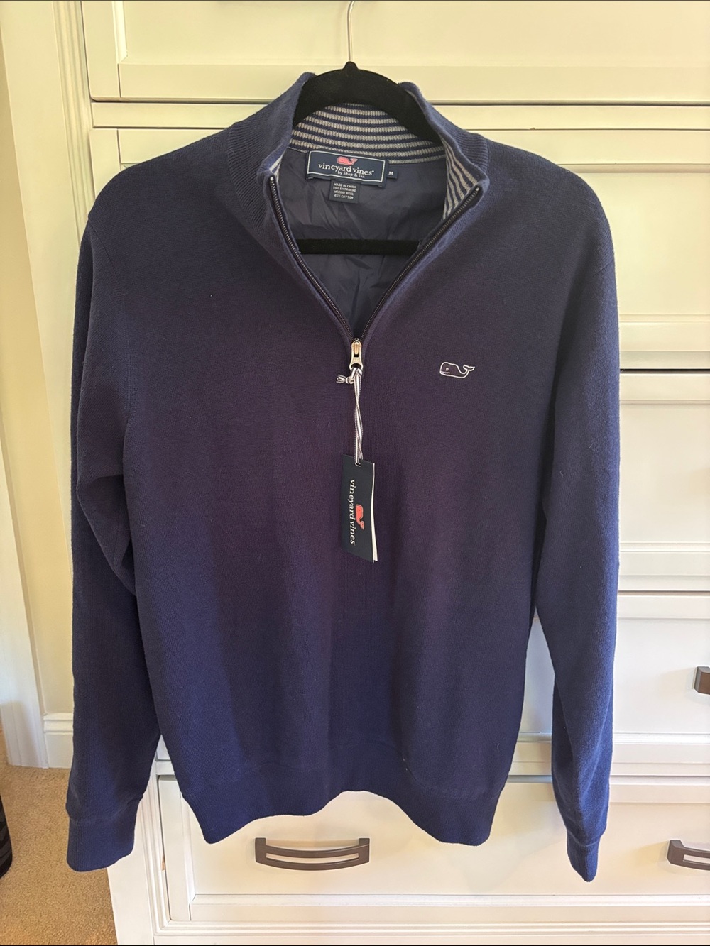 Vineyard Vines Navy Half-Zip Knit Sweater with Whale Emblem